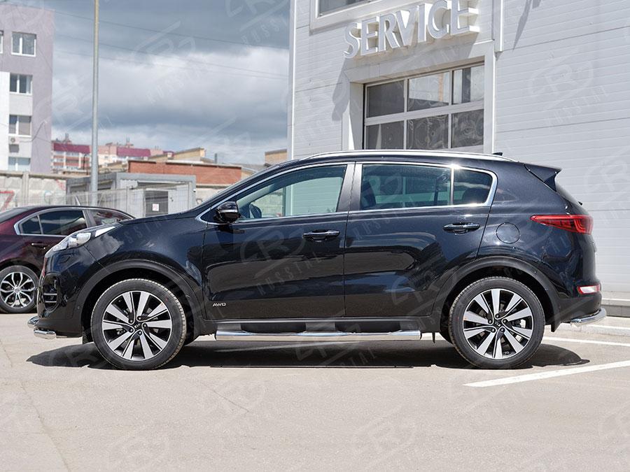 Пороги труба d76 с накладкой вариант 3 Kia Sportage 2016, Slitkoff KST-002288