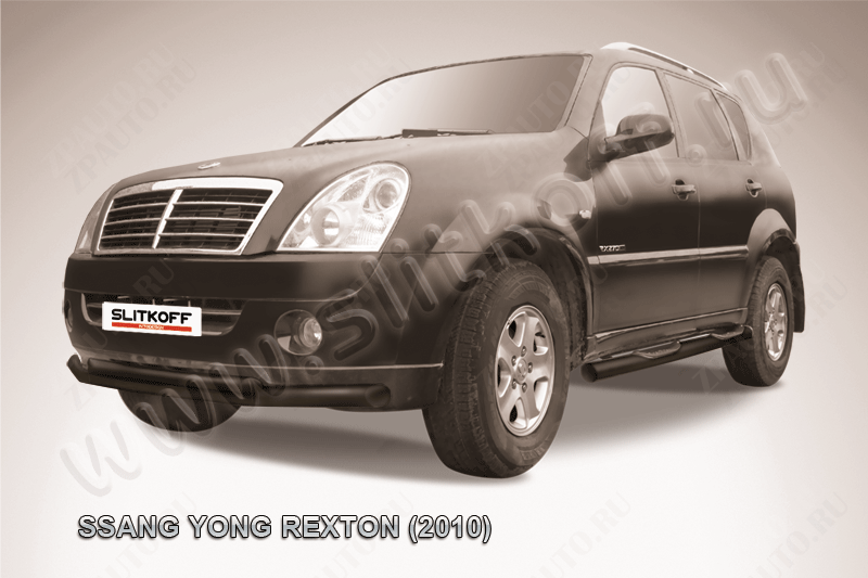 Защита переднего бампера d76+d57 двойная черная SsangYong Rexton (2006-2012) , Slitkoff, арт. SSR007B