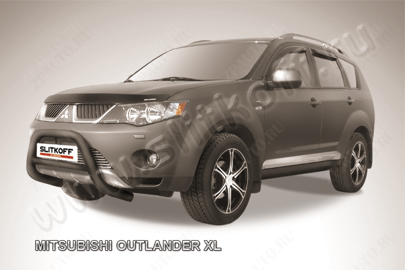 Кенгурятник d76 низкий черный Mitsubishi Outlander XL (2005-2009) , Slitkoff, арт. MXL002B