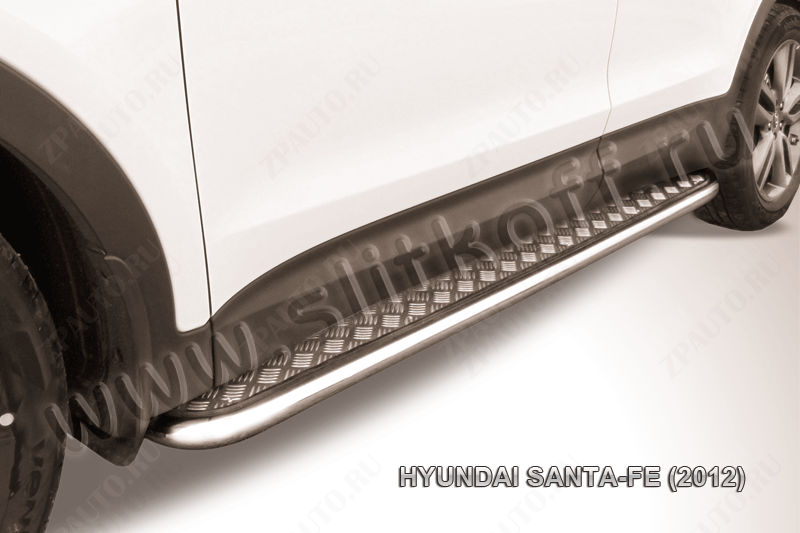 Защита порогов d42 с листом усиленная Hyundai Santa-Fe (2012-2018) Black Edition, Slitkoff, арт. HSFT12-004BE