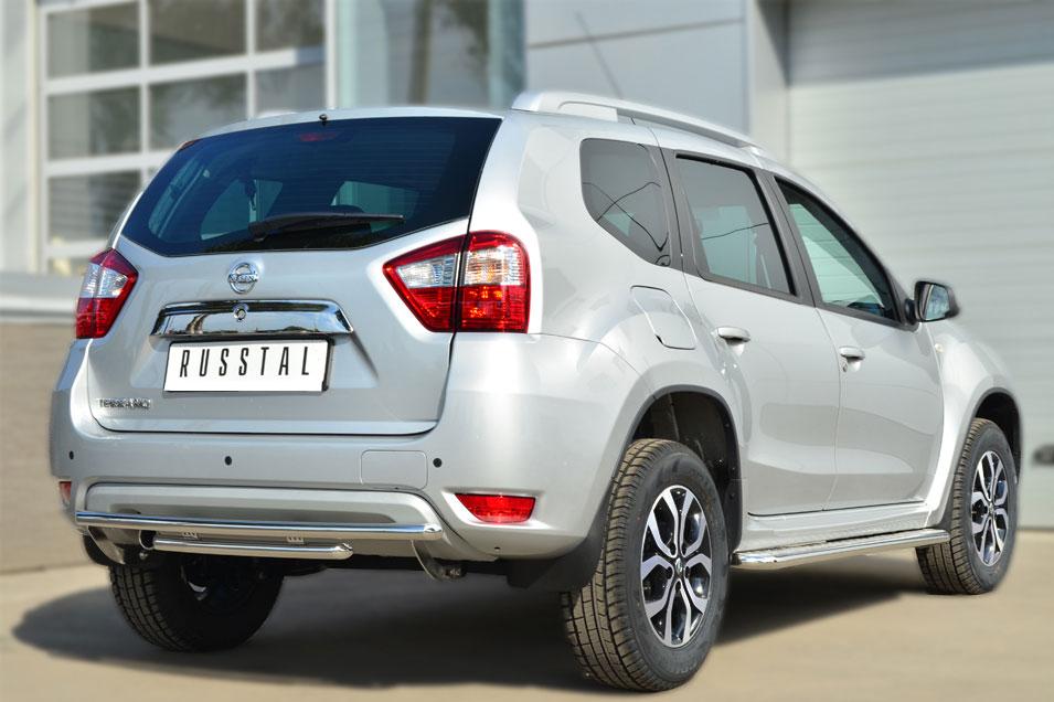 Защита заднего бампера d42/42 декор паз для Nissan Terrano 2014, Slitkoff NTRZ-001797