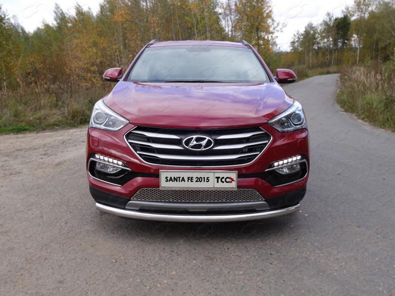 Решетка радиатора (лист) для автомобиля Hyundai Santa Fe Premium (DM) 2015-2018, TCC Тюнинг HYUNSF4WD15-08