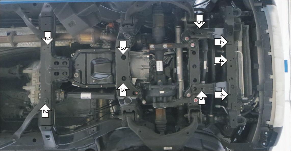 Защита стальная Мотодор (Двигатель, Радиатор, Коробка переключения передач, Передний дифференциал, Раздаточная коробка), 3 мм, Сталь для Haval H9 2017- арт. 13114
