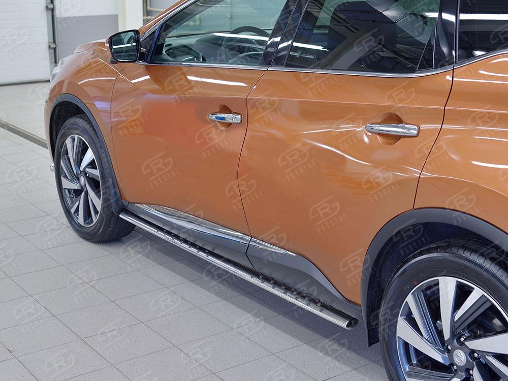 Пороги труба d75х42 овал с проступью для Nissan Murano 2016, Slitkoff NMUO-002408