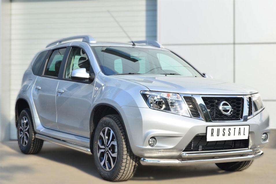 Защита переднего бампера d57/d42 с декоративным пазом для Nissan Terrano 2014, Slitkoff NTRZ-001781