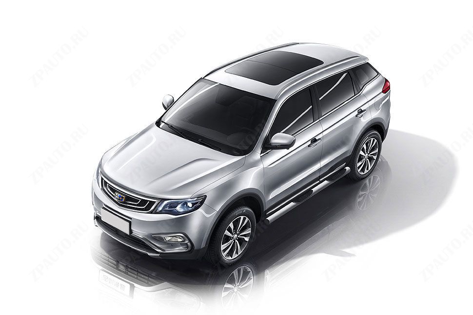 Защита штатного порога d76 с проступями Geely Atlas (2016-2023) , Slitkoff, арт. GEAT-004