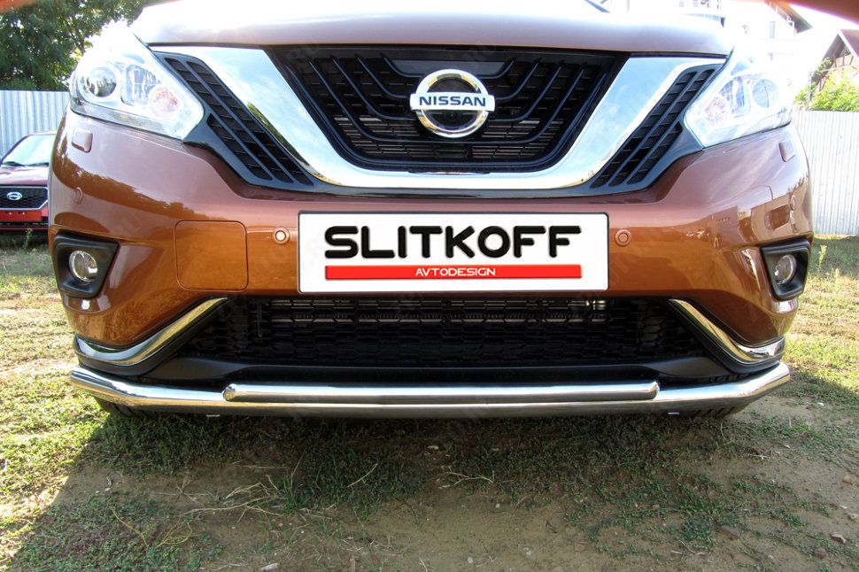 Защита переднего бампера d57+d42 двойная длинная Nissan Murano (2014-2023) , Slitkoff, арт. NIM16002