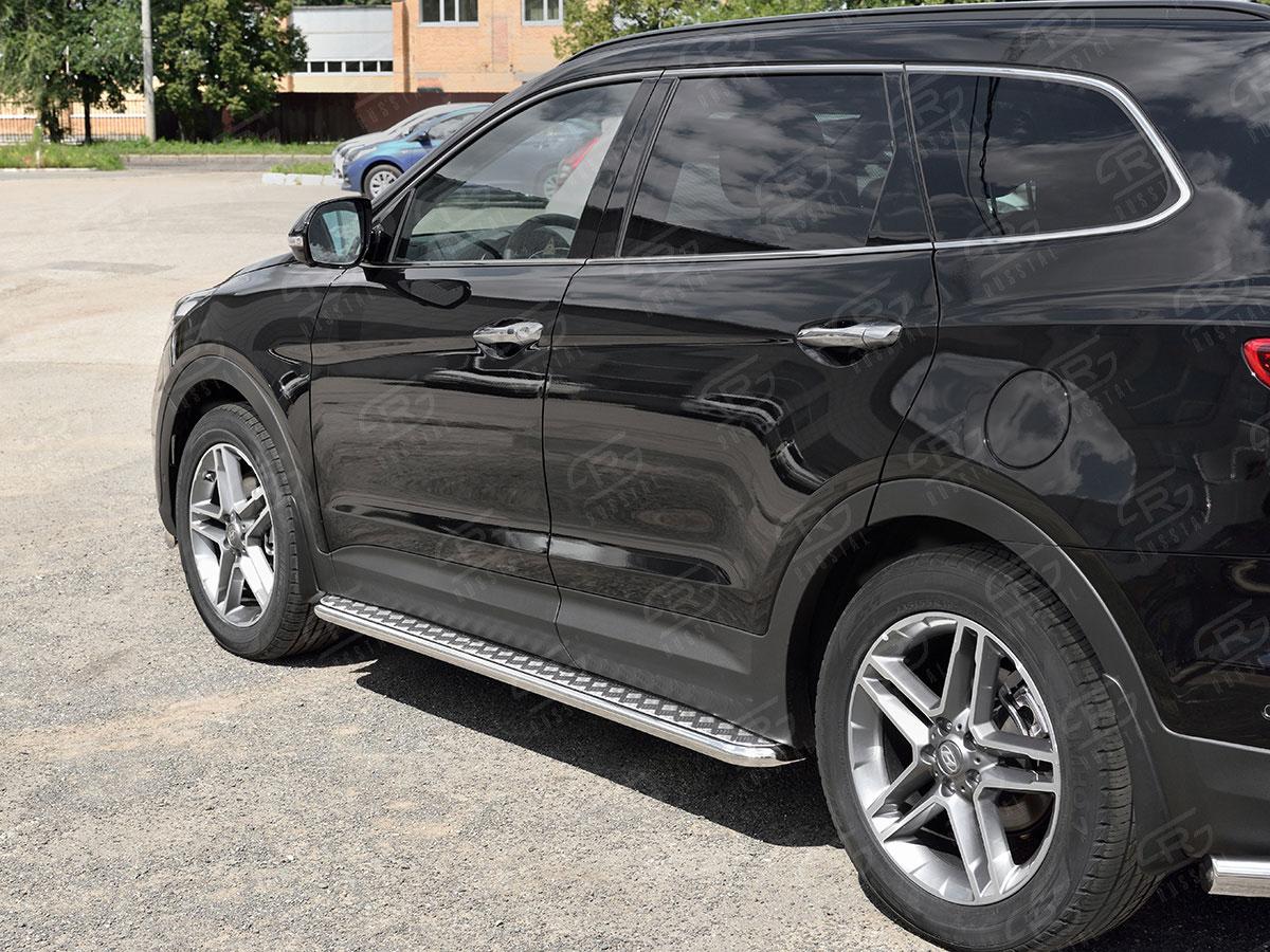 Пороги труба d42 с листом вариант 1 на Hyundai Santa Fe Grand 2016, Slitkoff HSFL-0027361