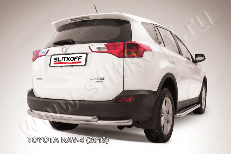Защита заднего бампера d57+d57 двойная радиусная Toyota Rav-4 (2012-2015) Black Edition, Slitkoff, арт. TR413-011BE
