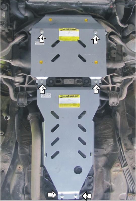 Защита алюминиевая Мотодор (Двигатель, Коробка переключения передач, Гидроусилитель руля), 5 мм, Алюминий для Mercedes-benz S-class 1998-2002 арт. 31201