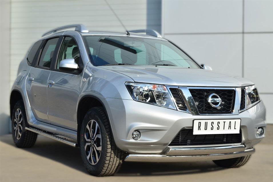 Защита переднего бампера d75х42/75х42 овальные дуги для Nissan Terrano 2014, Slitkoff NTRZ-001785