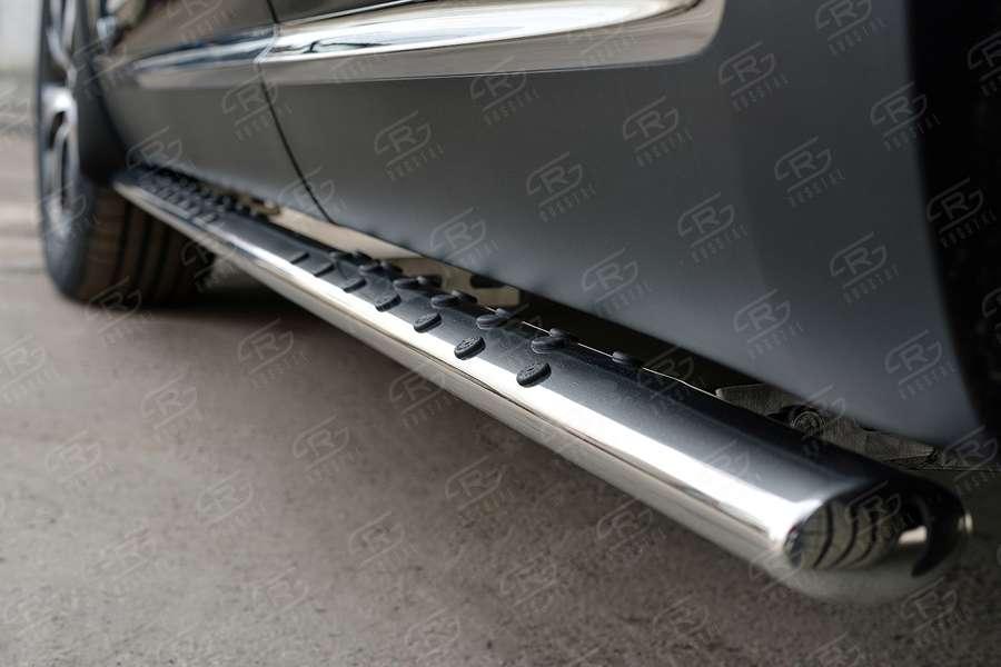 Пороги труба d75х42 овал с проступью KIA Sorento Prime CRDI 2015, Slitkoff KSPO-002212