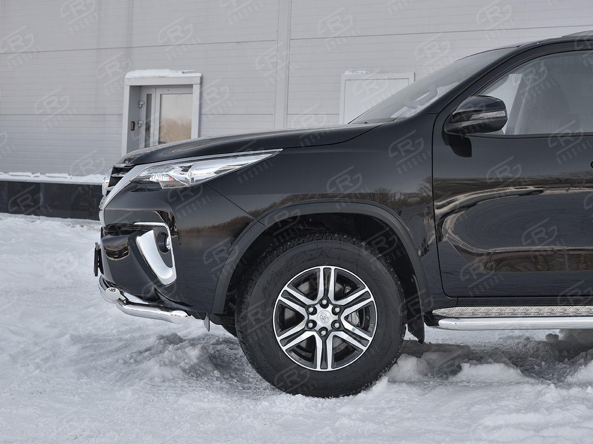 Защита переднего бампера d57/57 уголки с клыками на Toyota Fortuner 2017, Slitkoff TFZ-002879