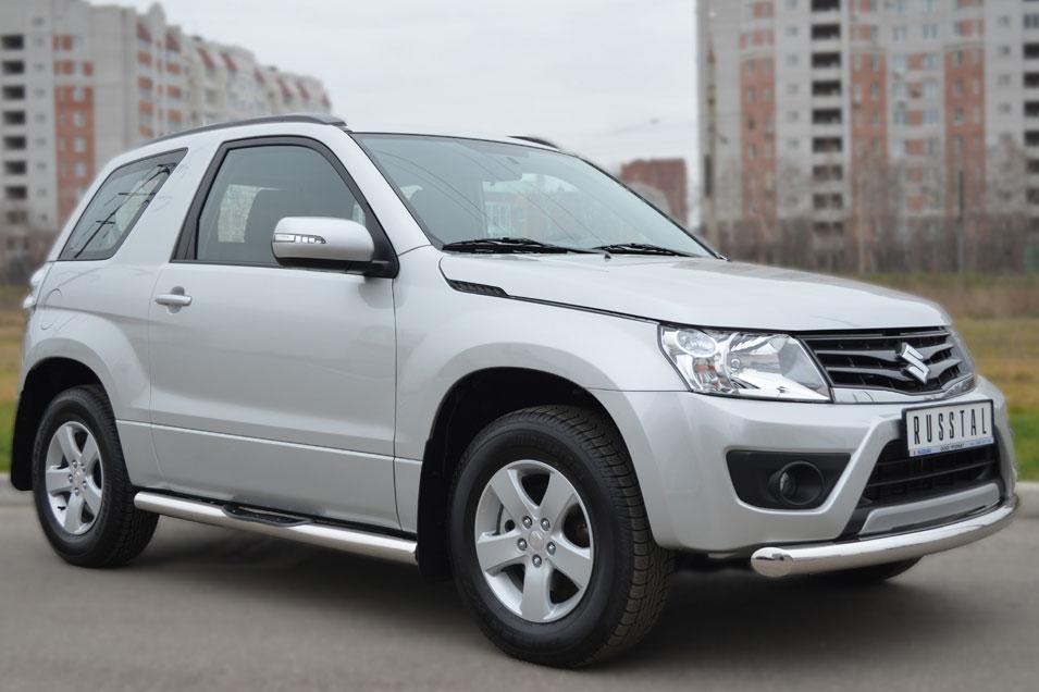 Пороги труба d76 с накладками вариант 3 для Suzuki Grand Vitara 3d 2012, Slitkoff SV3T-0011083