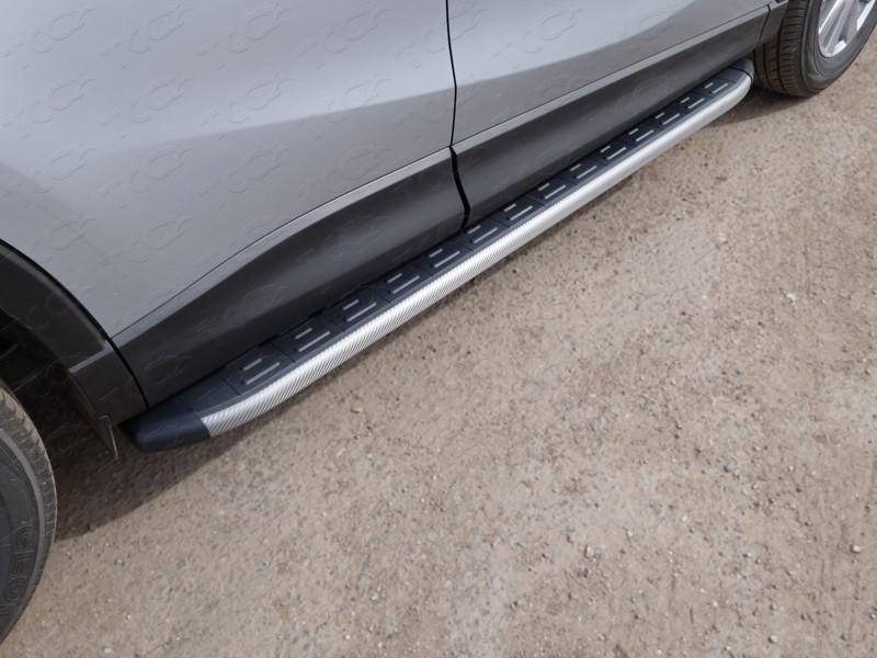 Пороги алюминиевые с пластиковой накладкой (карбон серые) 1720 мм для автомобиля Mazda CX-5 2015-2016 TCC Тюнинг арт. MAZCX515-16GR