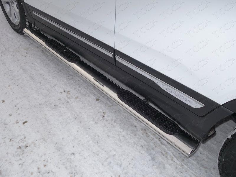 Пороги овальные с накладкой 120х60 мм для автомобиля Chery Tiggo 5 2014-, TCC Тюнинг CHERTIG514-09