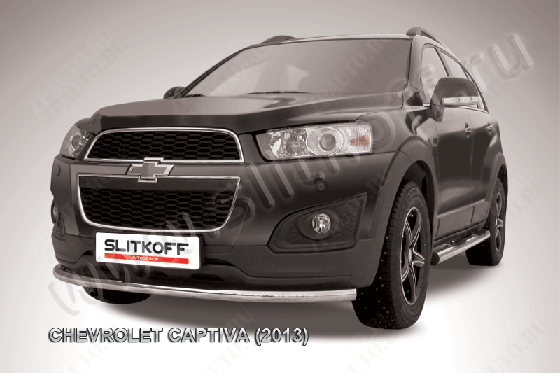 Защита переднего бампера d57 радиусная Chevrolet Captiva (2013-2016) Black Edition, Slitkoff, арт. CHCap13-004BE