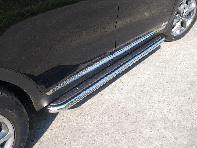 Пороги с площадкой (нерж. лист) 60,3 мм для автомобиля Kia Sorento Prime 2018-, TCC Тюнинг KIASORPR18-22