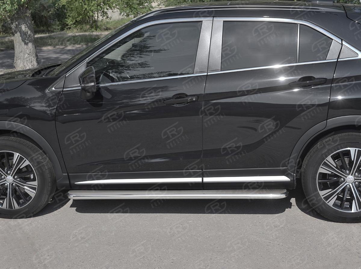 Пороги труба d42 с листом (Лист нерж, проф. нерж)  для автомобиля Mitsubishi ECLIPSE CROSS 2018, Slitkoff MEL-0030473