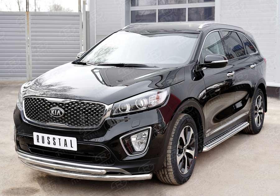 Пороги труба d42 с листом вариант 1 KIA Sorento Prime CRDI 2015, Slitkoff KSPL-0022131