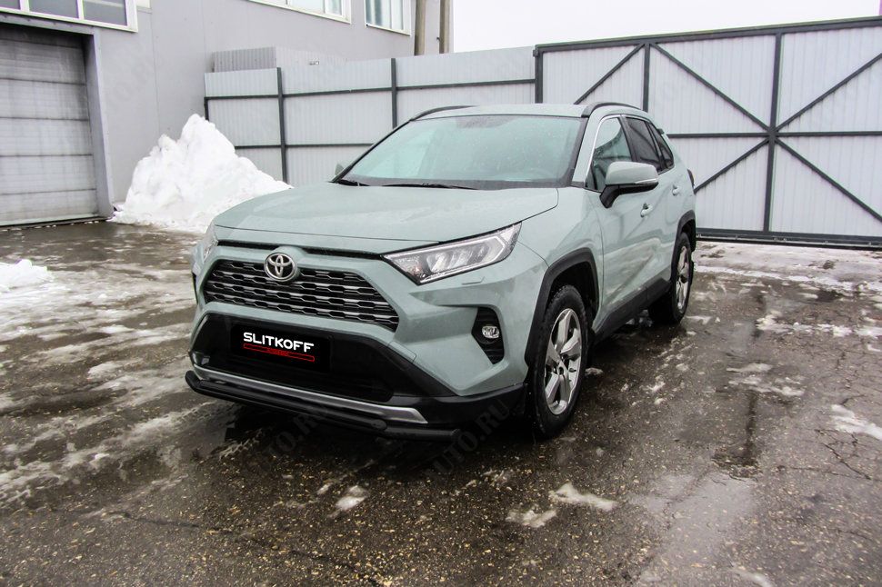 Защита переднего бампера d57+d42 двойная черная Toyota Rav-4 (2018-2023) , Slitkoff, арт. TR419-001B