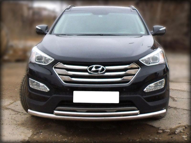 Защита переднего бампера двойная d-60+43 для Hyundai Santa Fe 2012, Технотек HSF12_1.3