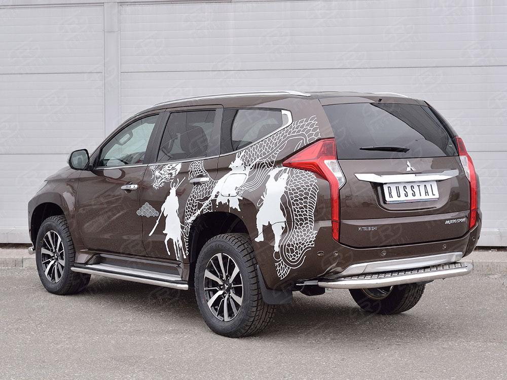 Защита заднего бампера d57 с листом вариант 1 для Mitsubishi Pajero Sport 2016, Slitkoff MPJSZ-0024871