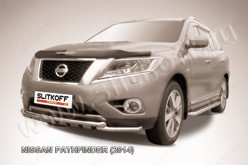 Защита переднего бампера d57+d57 двойная с профильной ЗК Nissan Pathfinder (2012-2017) , Slitkoff, арт. NIP14-001