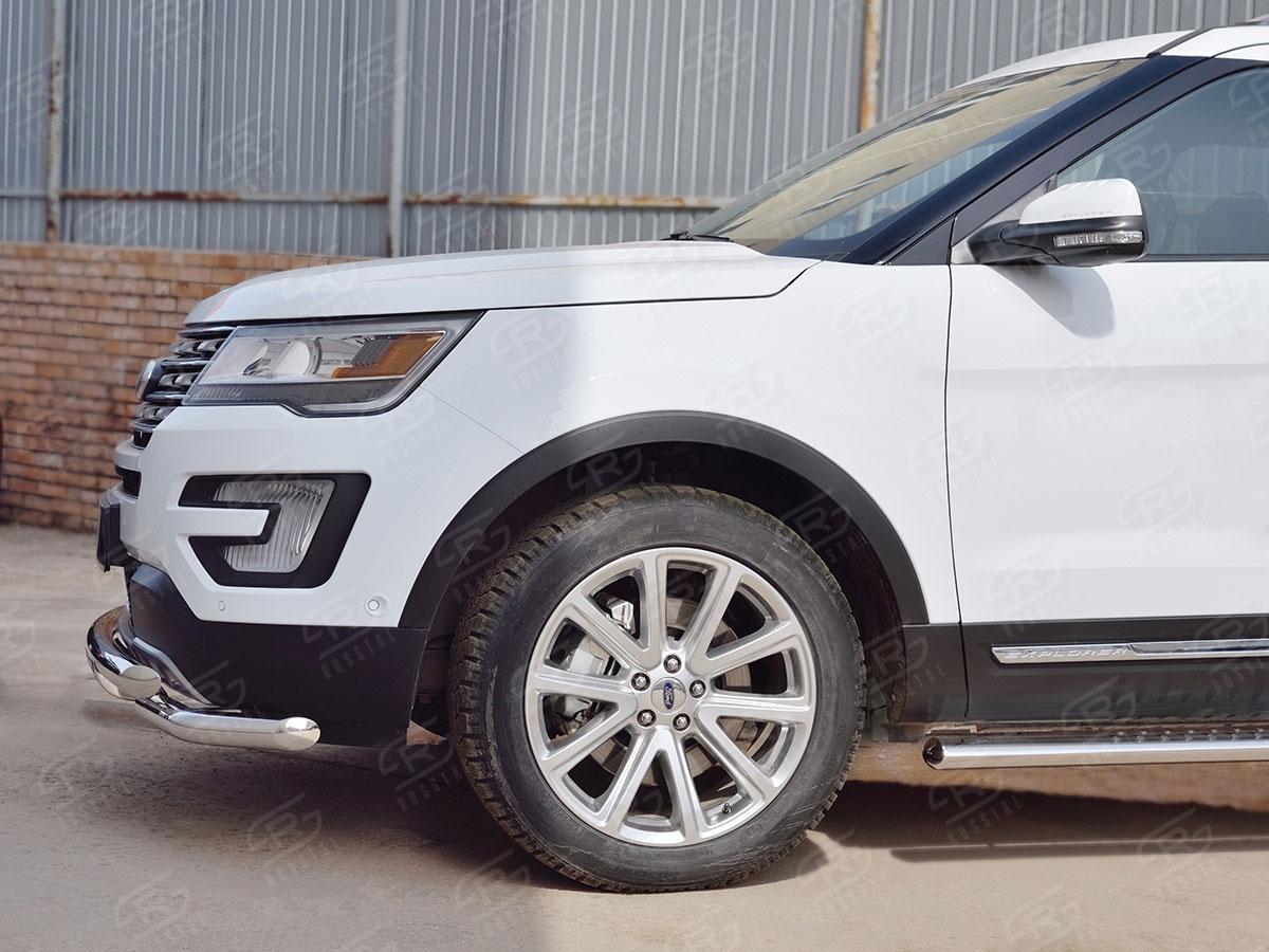 Защита переднего бампера d57/57 уголки с клыками для Ford Explorer 2015, Slitkoff FEZ-002656