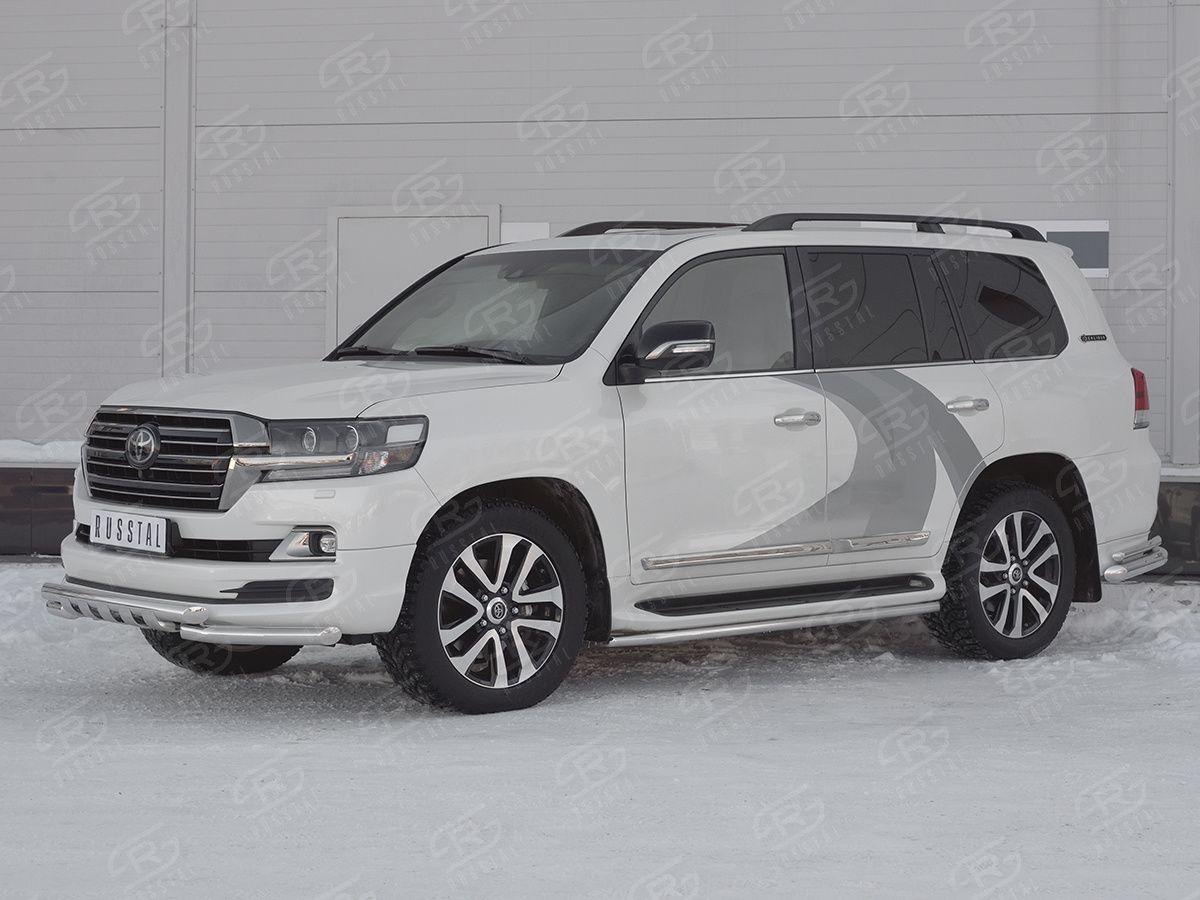 Защита переднего бампера d57/57 уголки с клыками на Toyota Land Cruiser 200 2017 Excalibur, Slitkoff TLCZ-002900