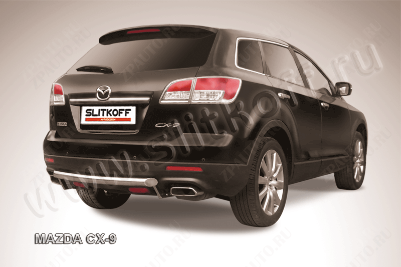 Защита заднего бампера d57 короткая Mazda CX-9 (2006-2012) Black Edition, Slitkoff, арт. MZCX9010BE