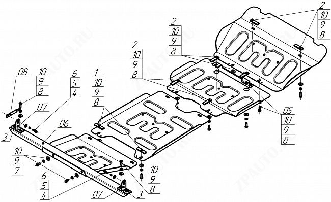 Защита стальная Мотодор (Радиатор, Двигатель, Коробка переключения передач, Раздаточная коробка), 2 мм,  для Changan Hunter Plus  2023- арт. 77209