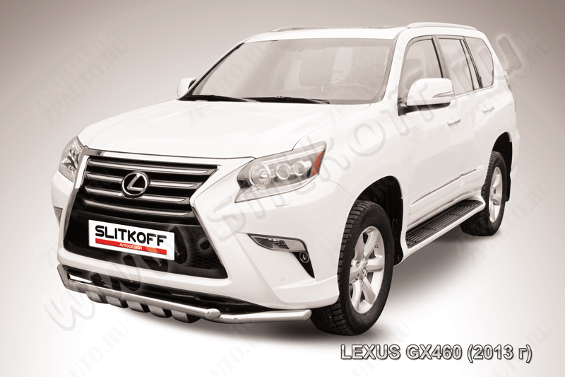 Защита переднего бампера d57+d57 двойная с профильной защитой картера Lexus GX-460 (2013-2023) Black Edition, Slitkoff, арт. LGX13-004BE