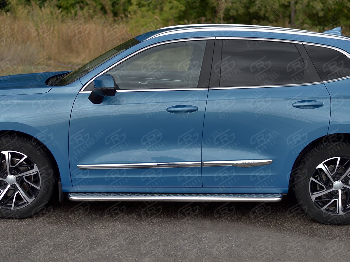 HAVAL JOLION 1.5 2WD 2021- Пороги труба d42 с листом (Лист алюм, проф. нерж) (вариант 1) HJOLL-0039891