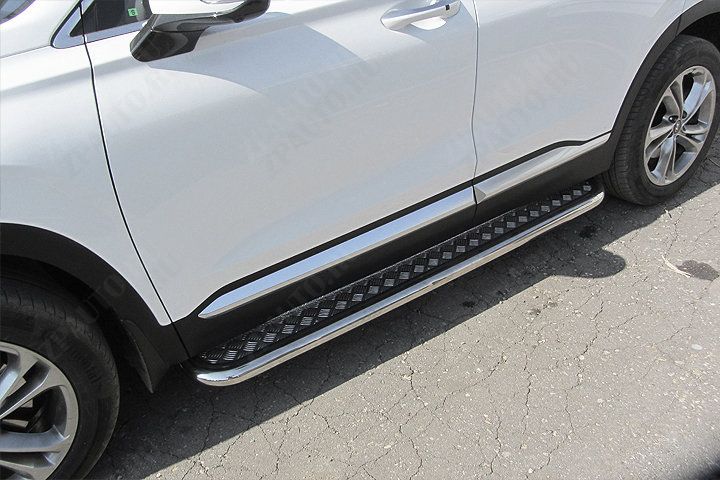 Защита порогов d57 с листом Hyundai Santa-Fe (2018-2021) , Slitkoff, арт. HSFT18-004