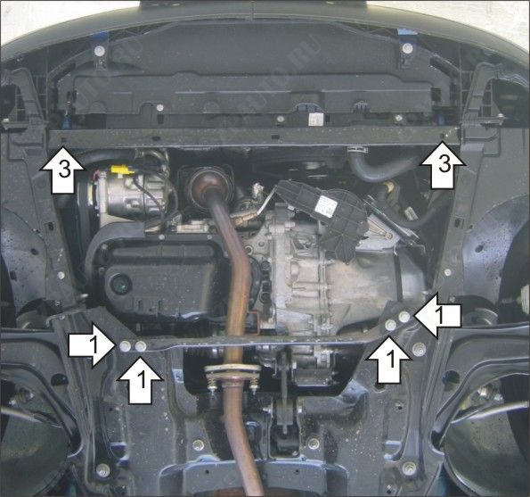 Защита двигателя, кпп стальная Motodor для Citroen C3 Picasso 2009-2014 (2 мм, сталь), 01609