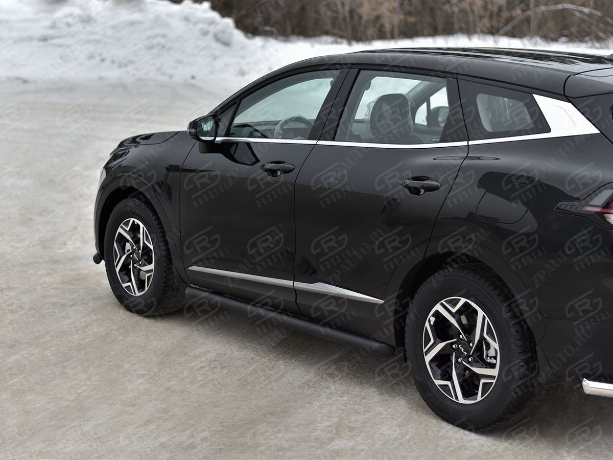 KIA SPORTAGE 2021- Пороги труба d57 секции (вариант 1) black (NOT STYLE AND X-LINE) KST-004031CH