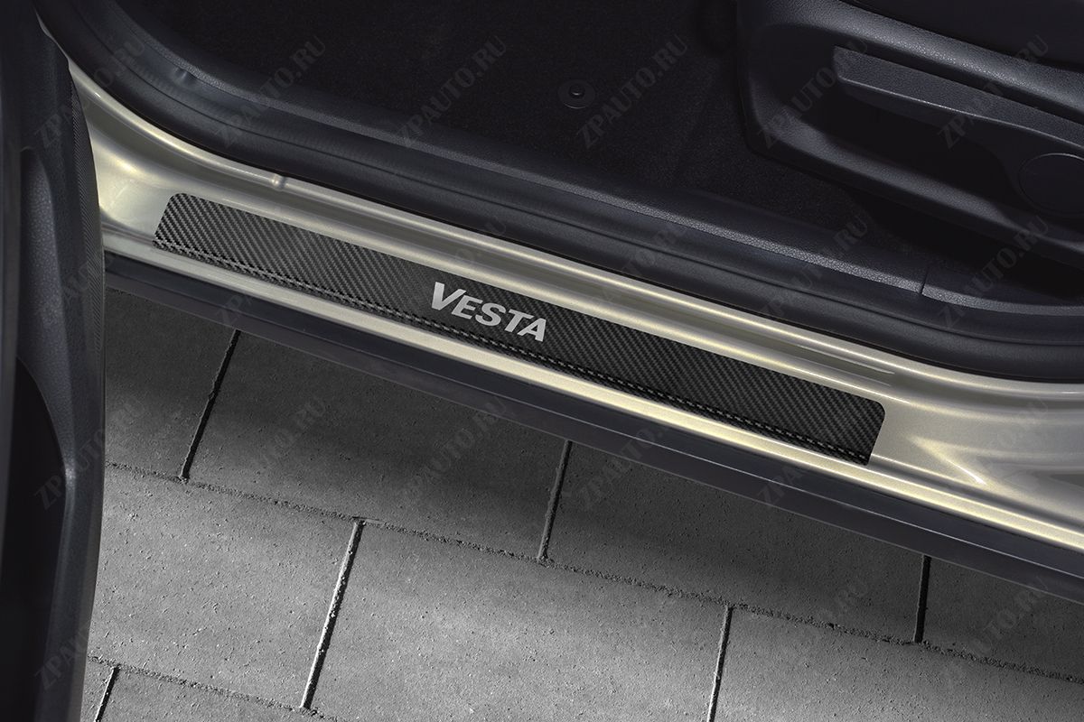 LADA VESTA SW CROSS 2015- Накладки на пороги RUSSTAL (нерж., карбон, надпись) LDVSSW17-06