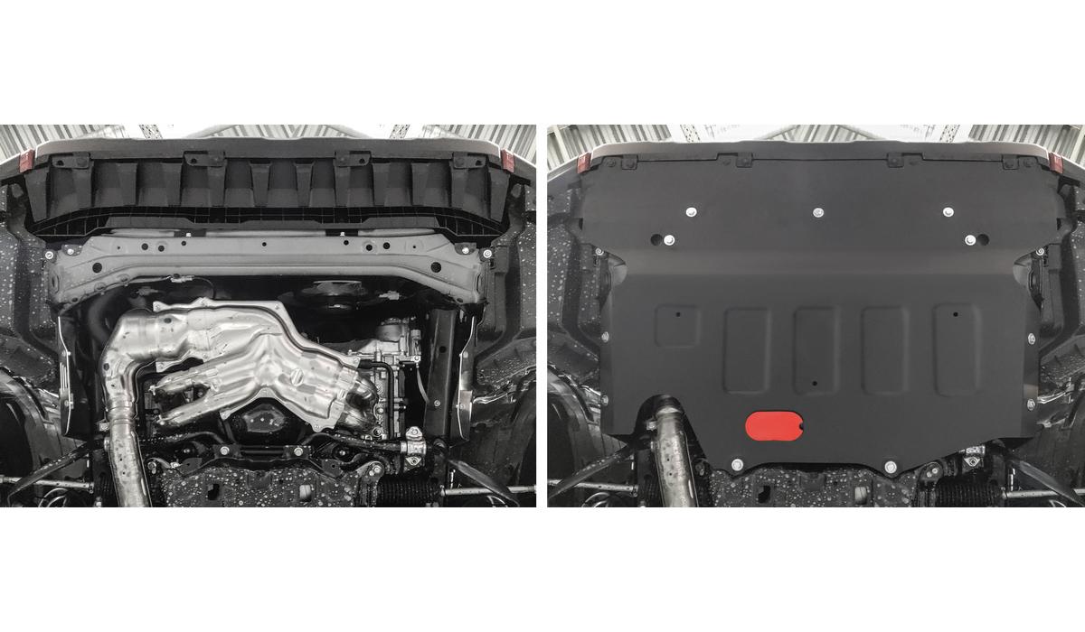 Защита картера АвтоБроня (увеличенная) для Subaru Forester V (V - 2.0; 2.5) 4WD 2018-н.в., штампованная, сталь 1.8 мм, с крепежом, 111.05439.1