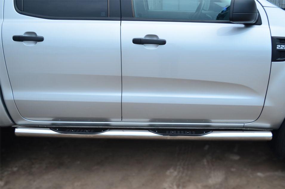 Пороги труба d76 с накладками вариант 3 для Ford Ranger 2012, Slitkoff FRT-0012983