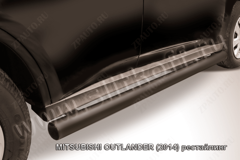 Защита порогов d57 труба черная Mitsubishi Outlander (2014-2015) , Slitkoff, арт. MOUT14-007B