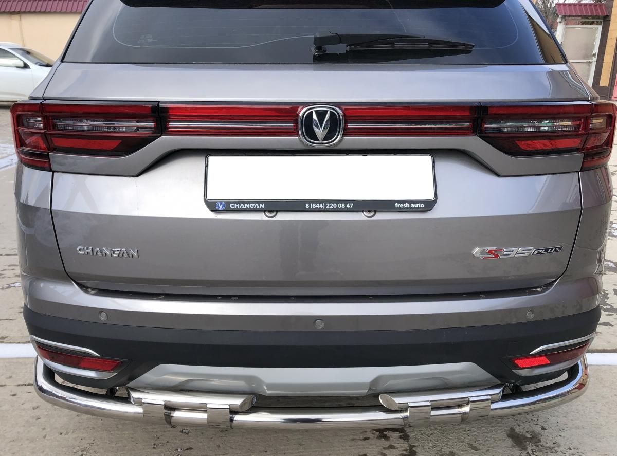 Защита заднего бампера угловая большая двойная с перемычками для автомобиля CHANGAN CS35 Plus арт. CGCS35P.21.25