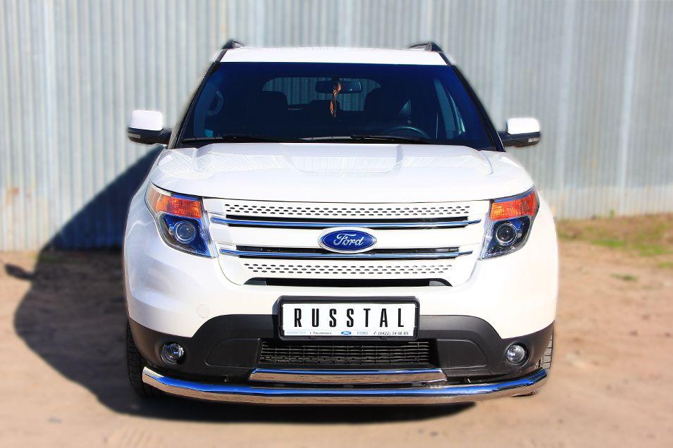 Защита переднего бампера d76/75х42 овал для Ford Explorer 2012, Slitkoff FEZ-001310