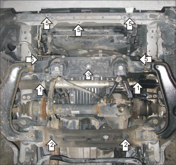 Защита стальная Мотодор (Двигатель, Передний дифференциал, Радиатор), 3 мм, Сталь для Toyota Hiace 2004-2019 арт. 12515
