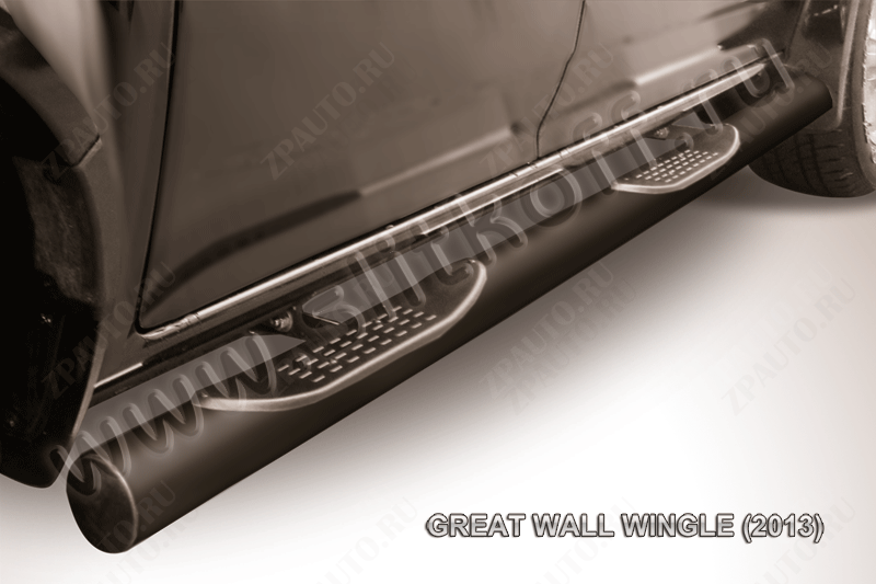 Защита порогов d76 с проступями черная Great Wall Wingle (2011-2015) , Slitkoff, арт. GWWIN-005B