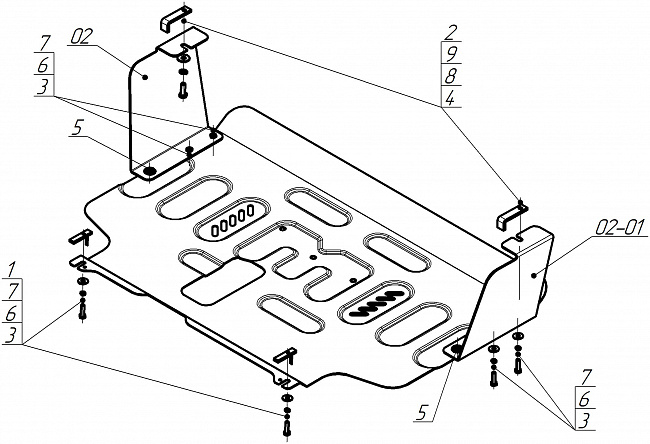Защита стальная Мотодор (Двигатель, Коробка переключения передач), 2 мм,  Ford Tourneo Custom  2023- арт. 70705