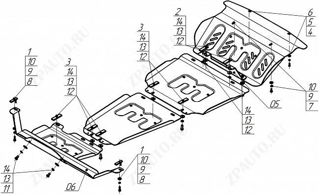 Защита стальная Мотодор (Радиатор, Двигатель, Коробка переключения передач, Раздаточная коробка), 2 мм,  для Jac T8Pro  2019- арт. 78303
