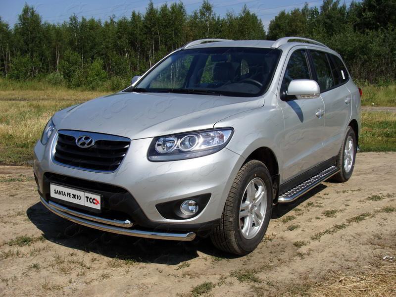 Пороги с площадкой 42,4 мм для автомобиля Hyundai Santa Fe 2010-2011, TCC Тюнинг HYUNSF10-03