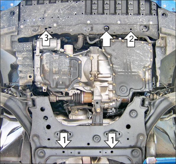 Защита стальная Мотодор (Двигатель, Коробка переключения передач), 2 мм,  Nissan Note   2006-2014 арт. 71402