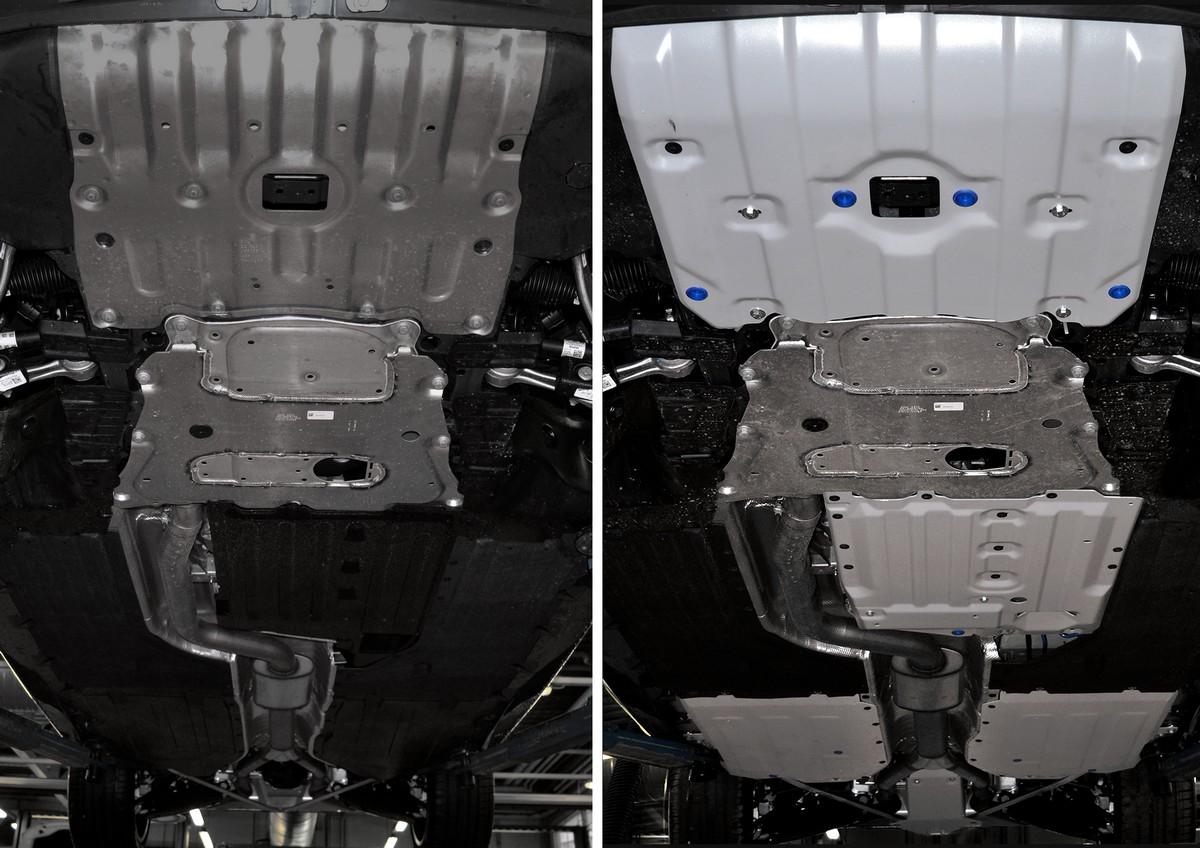 Защита радиатора, картера, КПП, РК, топливного бака и редуктора Rival для BMW X5 G05 (xDrive 25d) 2018-н.в., штампованная, алюминий 3 мм, с крепежом, 5 частей, K333.0534.1